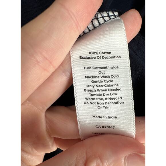 Talbots Top Womens Small Navy Blue Floral Embroidered Boho Cottage Tunic Cotton - Picture 4 of 8